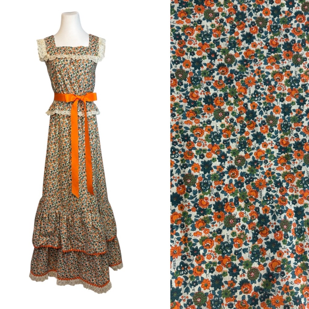 Handmade XS Multicolor Floral Calico Print Camisole A-line Maxi Skirt Dress Set